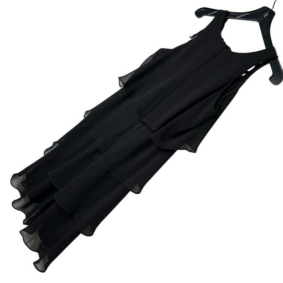 Black Sequin Beaded Yoke Tiered Sleeveless Dress Size 10 - Picture 8 of 11